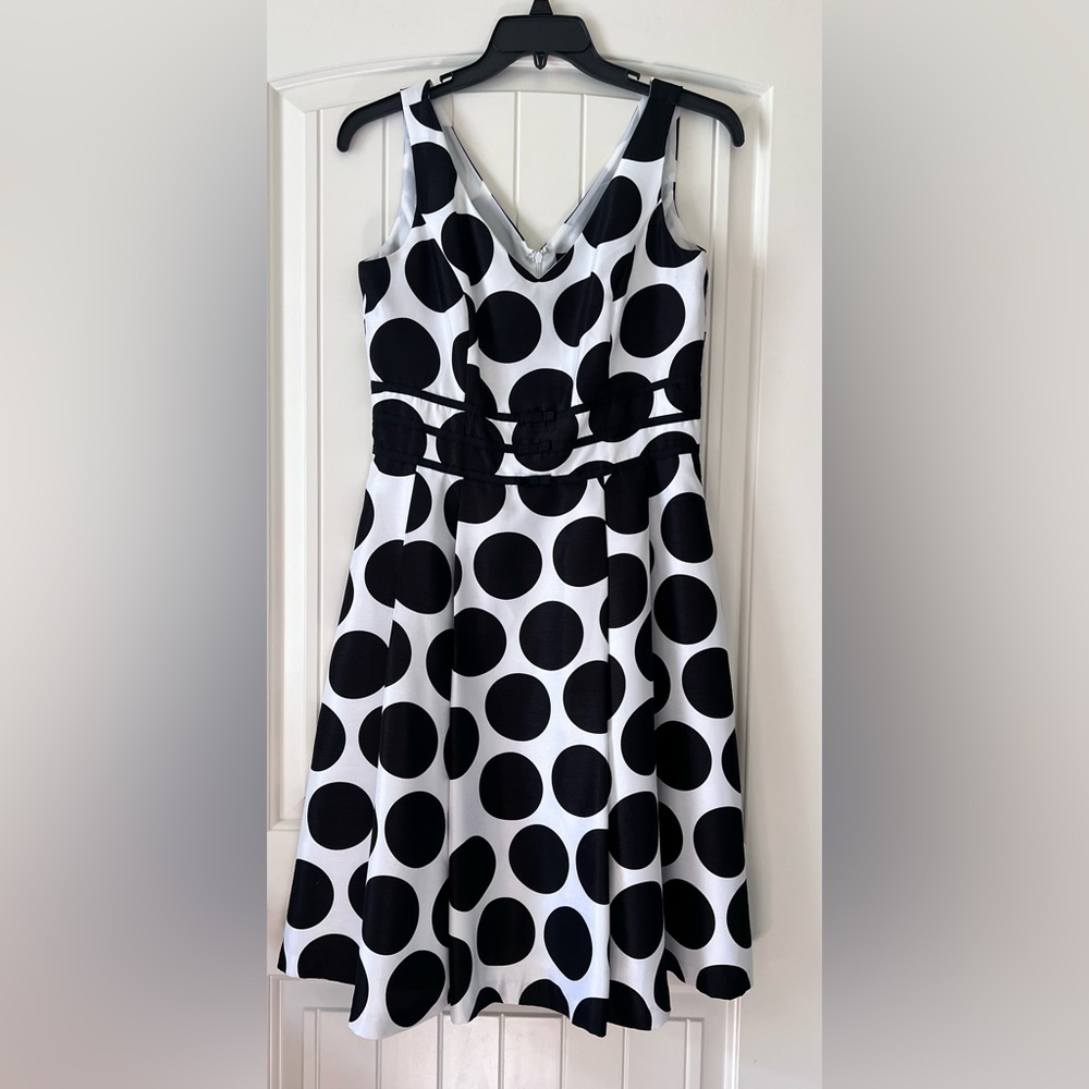 Scarlett Women’s Size 10 White Black Polka Dot Fit‎ & Flare Party Cocktail Dress